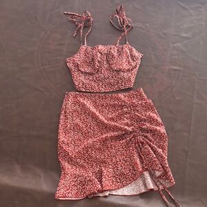 SHEIN Red Floral Skirt Set